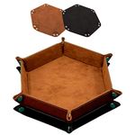 SIQUK 2 Pieces Dice Tray Hexagon Dice Folding Tray PU Leather Velvet Holder for Dice Games like RPG, DND, and Other Table Games, Black and Camel