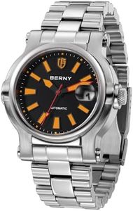 BERNY Men Automatic Watch Watches Sapphire Lens 10ATM Waterpoof Stainless Steel Wristwatch Swimming Diving Watches with Date Aperture Super Luminous, Black, Dive watch
