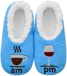 Super Comfy Slipper Socks for Women Fuzzy Women House Slippers with Grippers-Coffee&Wine (Blue, Medium)