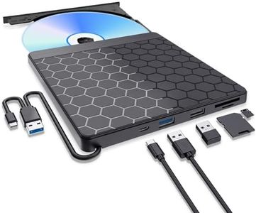 Aumdie External CD/DVD Drive for Laptop, USB 3.0 CD Burner External DVD Drive with 2 USB Ports and 2 TF/SD Card Slots, DVD Player for Laptop, External CD Drive for Laptop Mac,PC,Windows 11/10/8.1/7