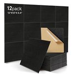 12 Pack Square Acoustic Foam Panels,High Density Self-adhesive Soundproofing Panel and Sound Absorption,Easy Install,for Children Fire Prevention.Recording Room,Offices,Wall Decoration(Black)