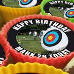 Archery Target Board - 20 x 5cm Personalised Edible Cupcake Toppers on Premium Icing