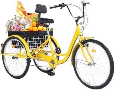 Jacgood Adult Tricycle，24/26-Inch Adult Trikes, 3 Wheel Cruiser Bike with Large Basket & Adjustable Seat, Shopping Picnic Tricycles for Women, Men, Seniors (Yellow, 24inch)