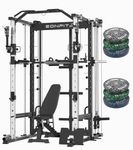 EonfitOmni Smiths Machine, Multi-Function Power Cage Squat Rack Home Gym Adjustable Cable Crossover Machine, Two LAT Pull-Down Systems, Training Equipment with Vertical Leg Press and More Attachments