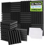 Foneso Acoustic Foam Panels, 12'' x 12'' x 2'' 36 PACK High Density Sound Insulation Wall Soundproof Noise Canceling Foam for Offices, Broadcast Recording, Sound Studio, TV Room and Playrooms