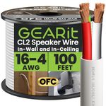 GEARit 4x1.5mm² OFC Speaker Cable 30.48M, UL CL2 Rated Speaker Wire, 16 AWG Wire with Polarity Mark, 4-Core Copper Audio Cable for In-Wall Home Cinema Surround Sound, Car Audio Stereo(White)
