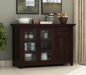 AMAZART FURNITURE Wood Kitchen Crockery Cabinet With Glass Door | Kitchen Display Cabinet | Kitchen Storage Cabinet | Sideboards Cabinets Living Room | Wooden Storage Cabinet, Walnut