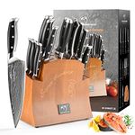 NANFANG BROTHERS Knife Set,16 Piece Damascus Kitchen Knife Set with Block,VG10 Steel Core with HRC 60 ± 2 Hardness,with Cooking Shears,Sharpener,Perfect Knife Set Gift