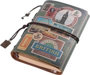 Alokik Enterprise London Vintage Leather Journal Notebook A5 Refillable Diary with Travel Theme Cover Lock Strap | Line Pages and Zipper Pocket | Retro Cover Designfor Writing, Travel, Sketching & Gift