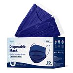 WeCare Disposable Face Mask Individually Wrapped - 50 Pack, Navy Blue Masks 3 Ply