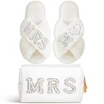 Xtinmee Personalized Initial Wedding Bride Slippers MRS Pearl Letter Makeup Bag Bridal Shower Gifts for Wedding Day (Letter M)