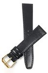 8mm Black with Stitching, Genuine Leather Slim Watch Strap Band, Silver Coloured Buckle, Unisex - Gold Buckle