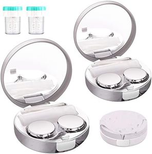 TreaHome 2 Pack Contact Lens Case, Contact Lens Case Travel with Cleaner Washer Holder Tweezers, Remover Tool Solution Bottle for Outdoor Daily Use(Silver)