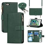 Cavor for iPhone 6/6s Crossbody Wallet Case with Card Slots,Premium PU Leather Magnetic Closure Zipper Pocket Case Kickstand Feature TPU Shockproof Flip Cover,Dark green