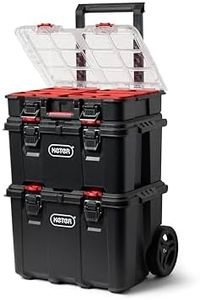 Keter Stack-n-Roll Modular Tools Organizer for Garage Storage and DIY, 3 Piece Resin Rolling Tool Box System for Small Parts