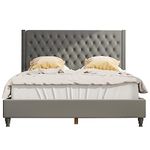 Queen Bed Frame Upholstered Platform, Bed Frame with Tufted Headboard, 12" Velvet Upholstered Bed, Queen Size Bed with Strong Support Bunkie Slats, Noise-Free,Easy Assembly, No Box Spring Needed