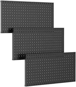 TORACK 3Pcs Metal Pegboard Panels for Wall Garage Utility Tools Pegboard Storage System for Workbench, Shop, Shed Modular Peg Board Organizer Board Kit(Pack of 3, Black)