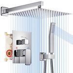 Shower System, HotQing 12 Inch Rainfall Shower System with High Pressure Rain Shower Head, Handheld Shower head, Bathroom Mixer Shower Set Wall Mounted Shower Faucet Rough-in Valve and Trim Kit Chrome