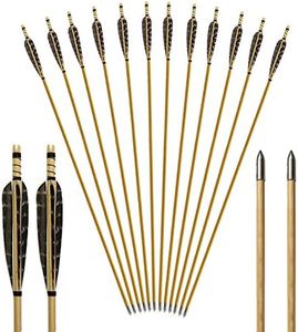 TOPARCHERY Wooden Arrows Archery 32 inch Target Hunting Arrows for Recurve Bow or Longbow Targeting Practice Shooting, 12 / 6pcs (12pcs)