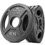 Amonax Cast Iron Weight Plates Set, 2.5kg, 5kg, 10kg Dumbbell Plates for 2 Inch Olympic Weight Plates Bars, Metal Barbell Plates for Weight Lifting Hip Thrust, Steel Weight Plates for Home Gym