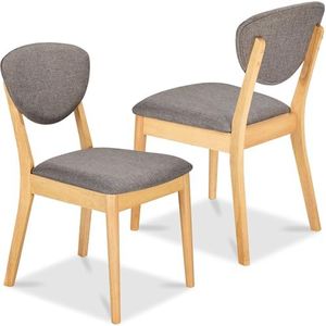 Best Choice Products Dining Chairs Set of 2, Mid-Century Modern Upholstered Wood, Armless w/Seat Cushion, Padded Backrest - Oak/Medium Gray