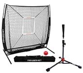 PowerNet 5x5 Practice Net + Deluxe Tee + Strike Zone + Weighted Training Ball Bundle | Baseball Softball Pitching Batting Coaching | Work on Pitch Accuracy | Build Confidence at The Plate (Black)