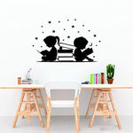 ANFRJJI Book and Brain Vinyl Wall Decal - Removable PVC Sticker for Library, Study Room Decoration - Inspire Learning and Creativity - 25"x16" Dimension (Black-JWH342-reading Child)