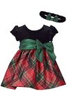 Bonnie Jean Holiday Christmas Dress -Green Sequin Dress, Short Sleeve Headband, 3-6 Months