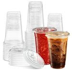 ELEGANT DISPOSABLES 20 oz. Clear Cups with Straw less Sip-Lids, PET Crystal Clear Disposable 20 oz Plastic Coffee Cups with Lids [50 Sets]