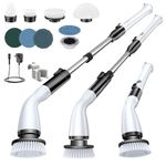 LABIGO Electric Spin Scrubber LA1 Pro, Cordless Spin Scrubber with 4 Replaceable Brush Heads and Adjustable Extension Handle, Power Cleaning Brush for Bathroom Stone Tile Floor,Grout,Grooves(White)