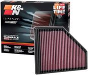 K&N 33-3136 Engine Air Filter, Replacement High Flow Air Filter for 2023 BMW 330i 2.0L L4 Gas