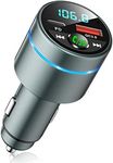 FM Transmitter for Car Bluetooth 5.3, [All-Metal] PD 30W & QC3.0 18W Fast Car Charger, Wireless FM Radio Car Kit Bluetooth Car Adapter, Noise Cancelling Hands-Free Call, Blue Light - Dark Grey