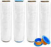 4 Rolls x 18" x 1500 FT x 80 Gauge Clear Non-Stretch Heavy Duty Stretch Wrap Shrink Film for Shipping Packaging Moving Packing Trucking Logistics - Thicker Extra Durable Film - Wrap Holder Included