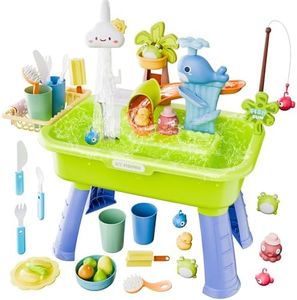 Cosminy 2026 Upgraded Water Table for Toddlers 1-3, Kids Play Sink with Running Water, Toddler Kitchen Sink Toy with Pump, Fishing Game & Sensory Water Play Toys for Boys Girls (Green)
