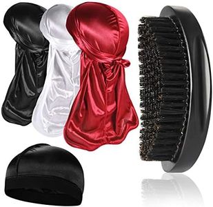 3pcs Silky Durag with Wave Brush for Men 360, Curved Medium/Hard Hair Brush Kits,A