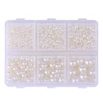 SAVITA 3000Pcs 2/3/4/5/6/8mm Half Round Pearls, Flatback Pearl Beads Cabochon Pearls for Crafts Satin Luster Loose Beads for Crafts DIY Jewelry Wedding Dress Nail Arts Making (Beige)