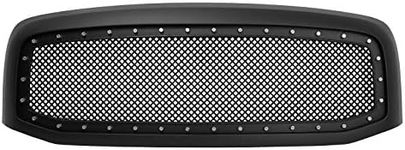 Paragon Front Grille for 2006-08 Dodge Ram 1500/2500/3500 - Matte Black Grill Grilles with Mesh and Rivets