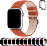 Fullmosa Compatible Apple Watch Straps 49mm 45mm 44mm 42mm, Genuine Leather iWatch Replacement Bands with Case for Series 9/8/7/6/5/4/3/2/1/SE/SE2 for Women Men, Etrusque Brick Orange+Silver Buckle