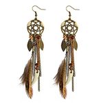 Earrings for Women Easter St Patrck Day Punk Vintage Brown Long Tassel Feather Beads Drop Wolf Tooth Pendant Earring Bohemian Fish Hook Catcher Design Earrings Gift For Women Second (Clear, One Size)