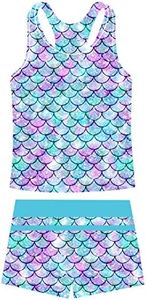 UNIFACO Girls 2 Piece Mermaid Swimsuits Size 6 7 Two Piece Swimwear Fish Scale Bathing Suits with Short