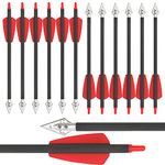 wolfman Archery 8 inch R9 Crossbow Bolts Pure Carbon Arrows 2" Red Vanes with 100 grain Broadhead Hunting Arrows for Archery Hunting Shooting Targeting 12/24 Pcs (12 Pcs)