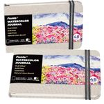 Funto Watercolor Journal, 3.5x5.5", 2 Pack, 48 Pages Each, Cold-pressed Watercolor Paper With Inner Pocket and Elastic Band, 110 lb/230 gsm, Art Supplies for Watercolor Techniques and Mixed Media