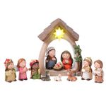 LAANCOO Christmas Nativity Sets with LED Light Resin Nativity Set for Kids Include Manger and 11 Nativity Figurines Cute Colorful Little People Nativity Set for Table Decor