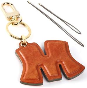 CRAZYSMITH Initial Keychain Leather Bag Charms Handmade Genuine Leather Initial Hand-sewn Luxury Custom Bag Pendant Car Pendant(Letter M)