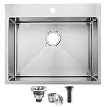 25x22 Inch Drop in Kitchen Sink, 25 Inch Drop in RV Laundry Utility Sink, Top Mount Stainless Steel, Brushed Nickel Single Bowl Sink Topmount Overmount Sink with Drain