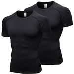 LNFINTDO 2 Pack Compression Tops for Men Short Sleeve Base Layer Tops Quick Dry T-Shirt for Gym Sports Fitness Workout Cycling Training