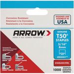 Arrow Fastener 505SS1 Heavy Duty T50 Stainless Steel Staples for Upholstery, Construction, Furniture, Crafts, 5/16-Inch Leg Length, 3/8-Inch Crown Size, 1000-Pack