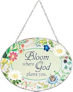 Dicksons Bloom Where God Plans You Floral 9 inch Glass Sun Catcher with Suction Cup