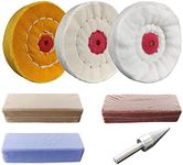 PURUI 7PC 3 Inch Buffing Wheel Kit for Drill or Mini Bench Grinder-Includes 3PC Buffing Wheels with Shellac Pin-Hole Center-3PC 100g Bar Brown, Blue, Rouge Polishing Compound-1PC 1/4" Drill Adapter