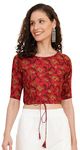 Yash Gallery Women's Cotton Floral Printed Short Sleeve Regular Diwali Blouse (7014Ykblsmaroon, Maroon, L)